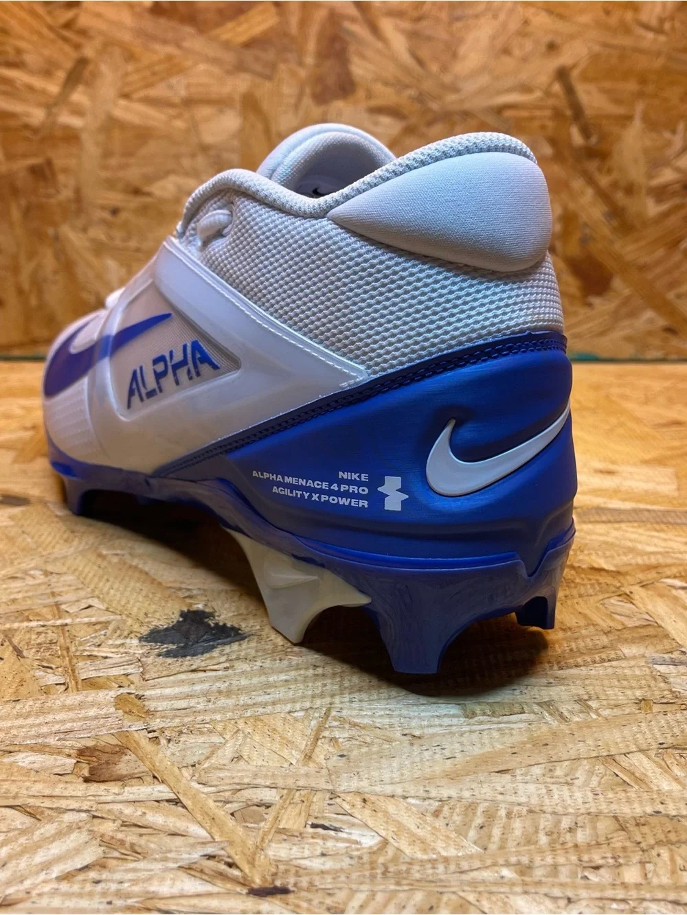 Nike Alpha Menace 4 Pro White Royal Blue Football Cleats FD7037-103 Men Size 10
